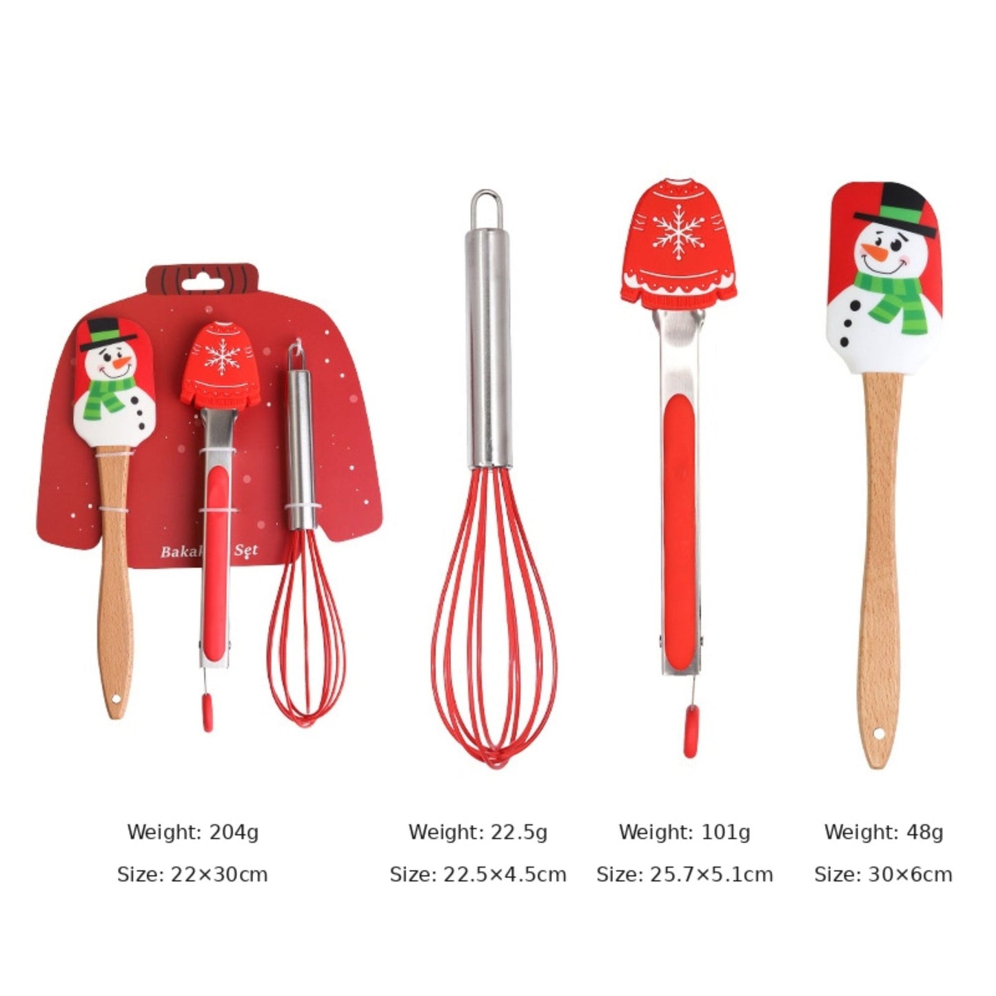 Christmas Baking Tool Set with Rolling Pin Whisk Tongs and Cookie Cutters