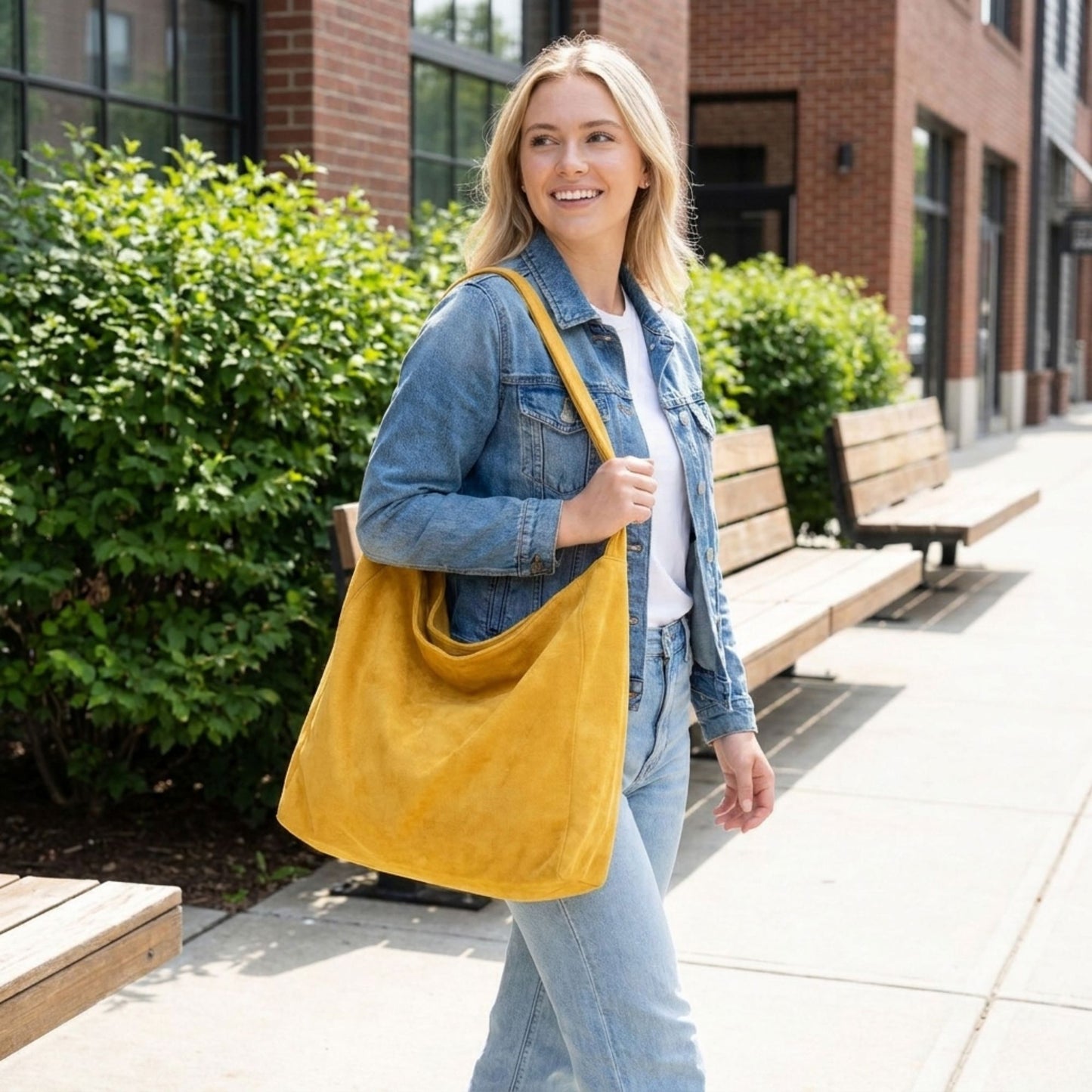 Faux Suede Tote Bag Large Capacity Slouchy Shoulder Bag with Magnetic Closure