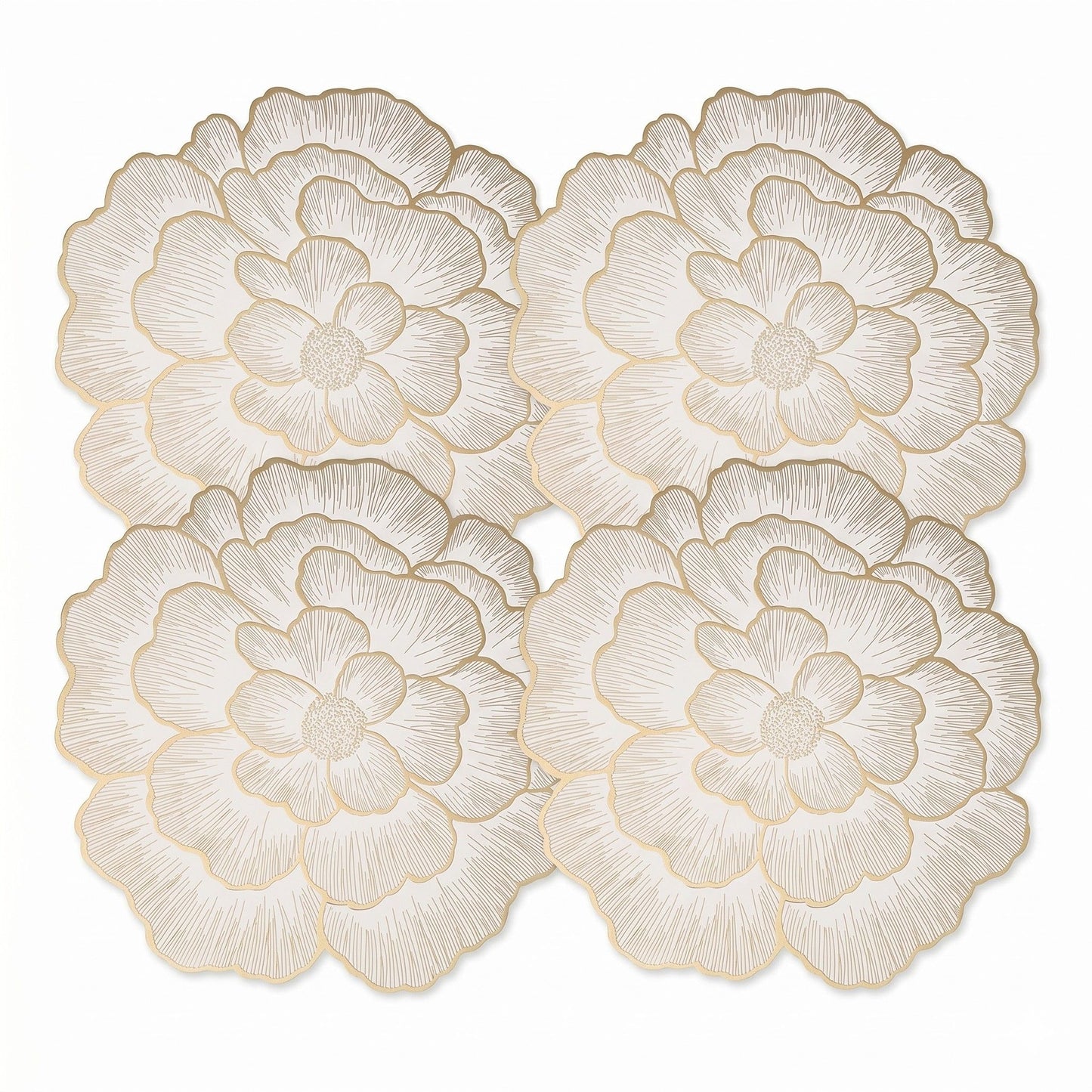 4 Pack Floral Round PVC Placemats Gold Trim Washable Heat Resistant Table Mats