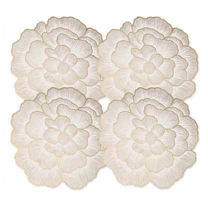 4 Pack Floral Round PVC Placemats Gold Trim Washable Heat Resistant Table Mats