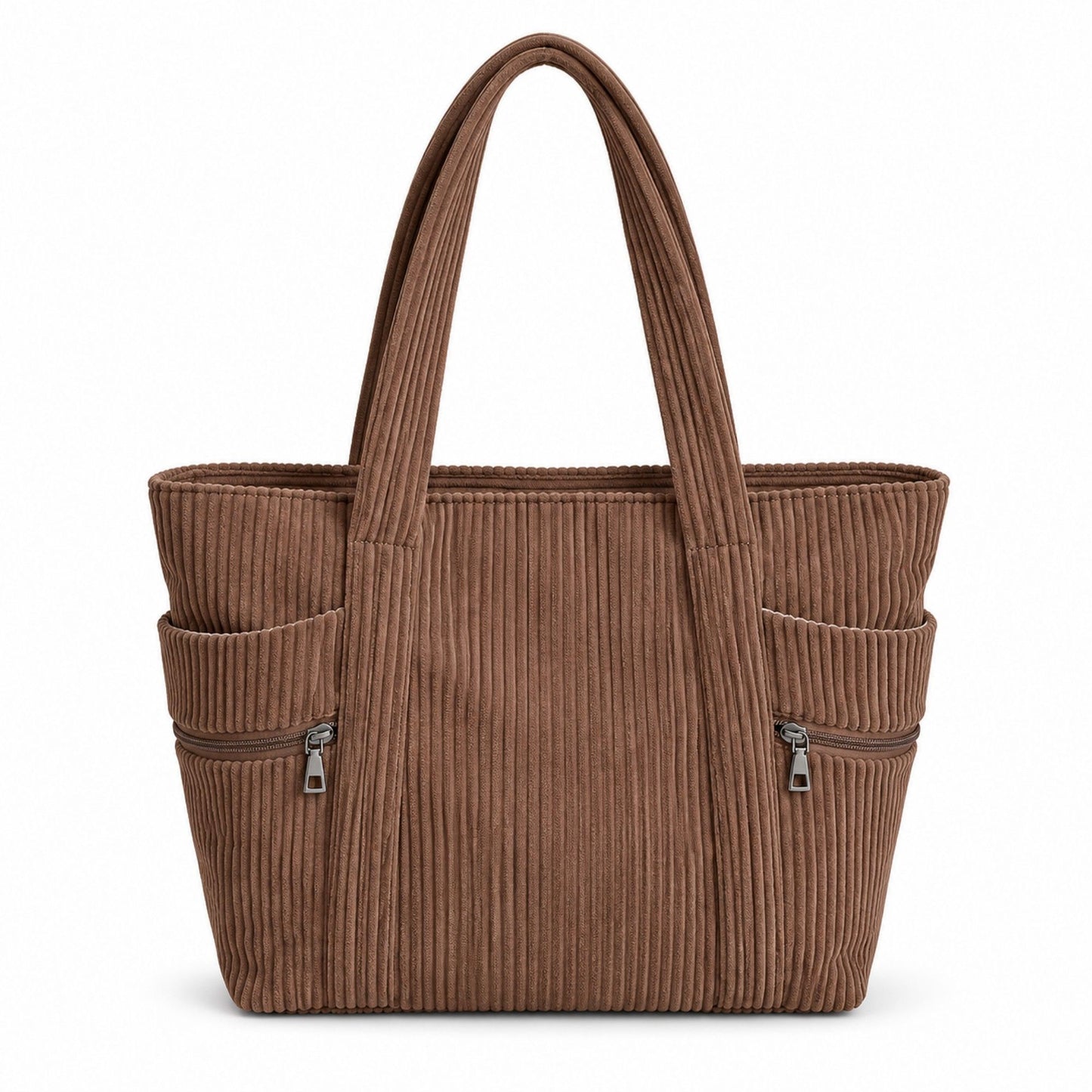 Large Corduroy Tote Bag with Zipper Pockets