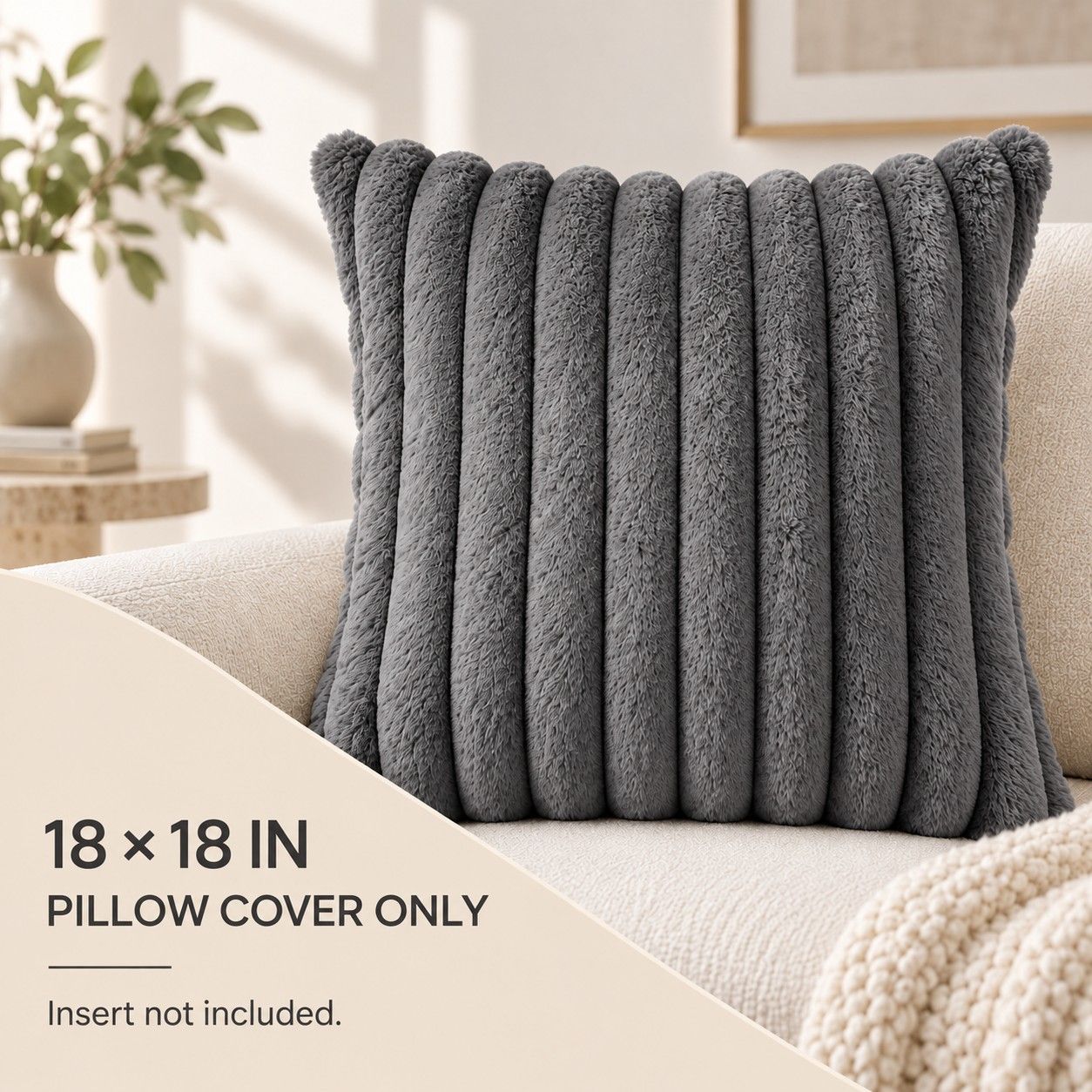Double Sided Plush Corduroy Throw Pillow Cover 18 x 18 Inch Wide Stripe Texture