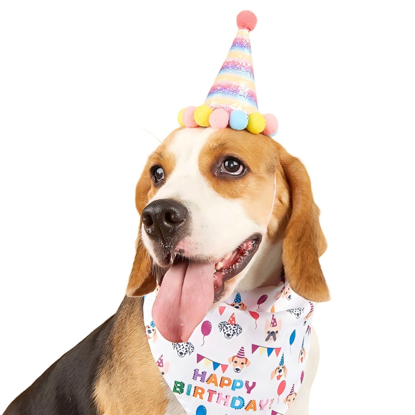 Pet Bandana and Pom Pom Party Hat Set for Dogs and Cats Celebration Costume Accessory
