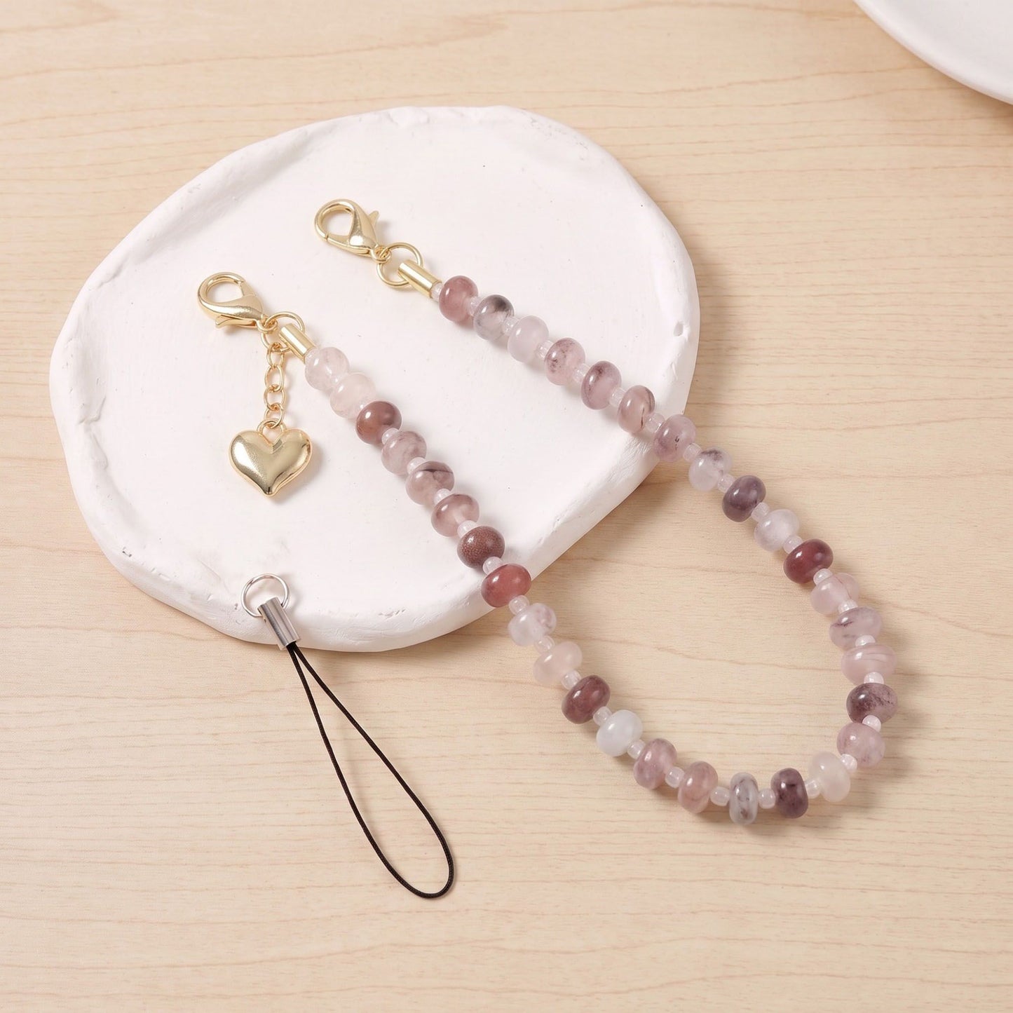 Beaded Phone Wrist Strap with Heart Charm