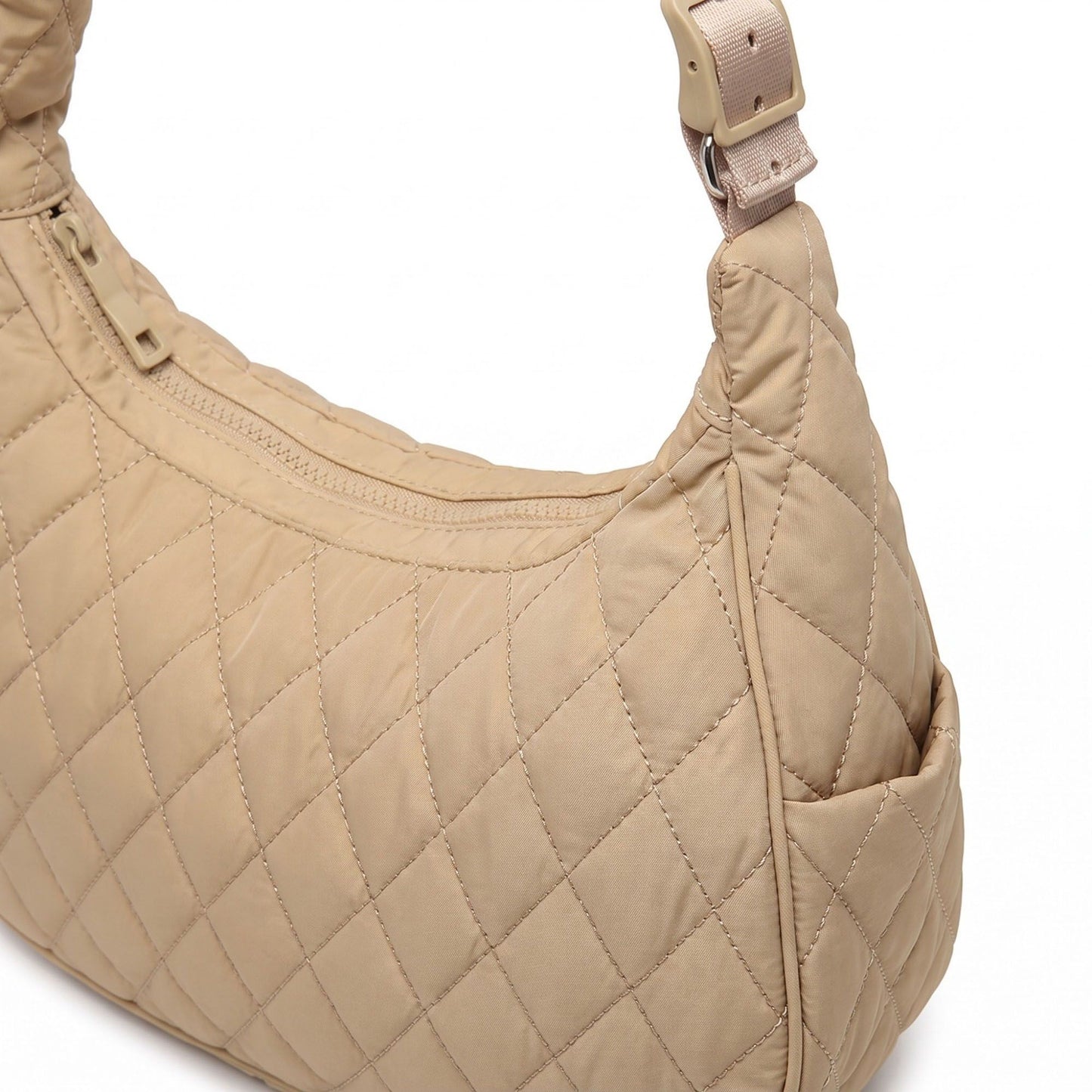 Quilted Hobo Shoulder Bag with Adjustable Strap and Side Pockets 13.5x5.5x9in