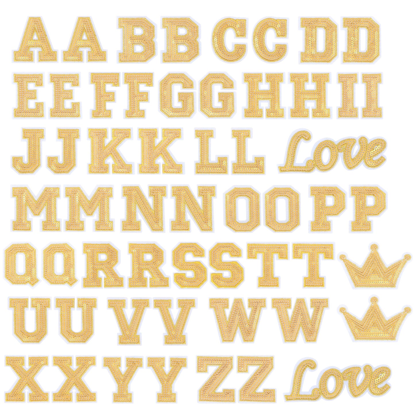 56 PCS Sequin Letter Iron On Patches A-Z Alphabet Varsity Letter Sewing Repair Preppy Glitter Hot-fix for Bag Shoes DIY Supplies