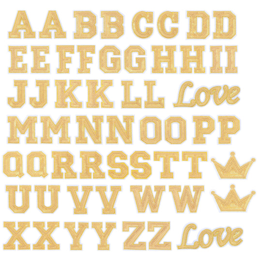 56 PCS Sequin Letter Iron On Patches A-Z Alphabet Varsity Letter Sewing Repair Preppy Glitter Hot-fix for Bag Shoes DIY Supplies