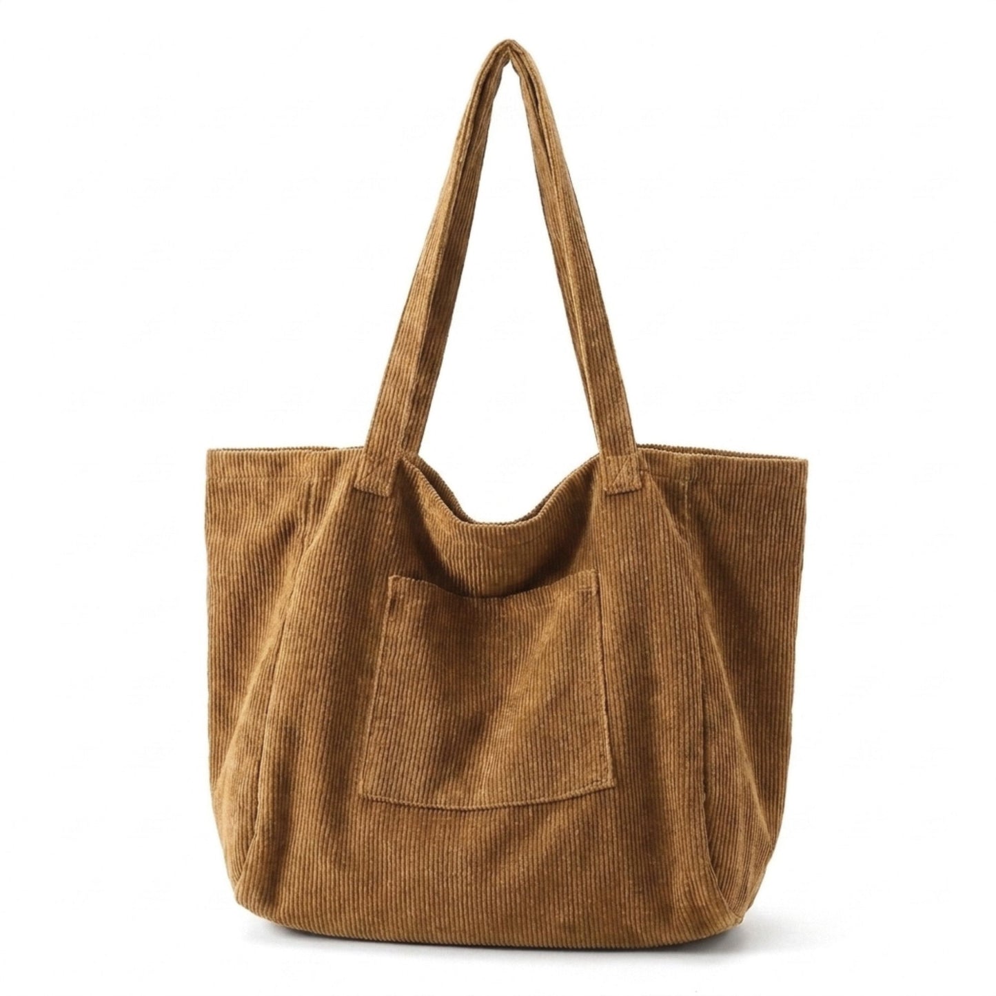 Corduroy Tote Bag Large Capacity Shoulder Bag with Front Pocket