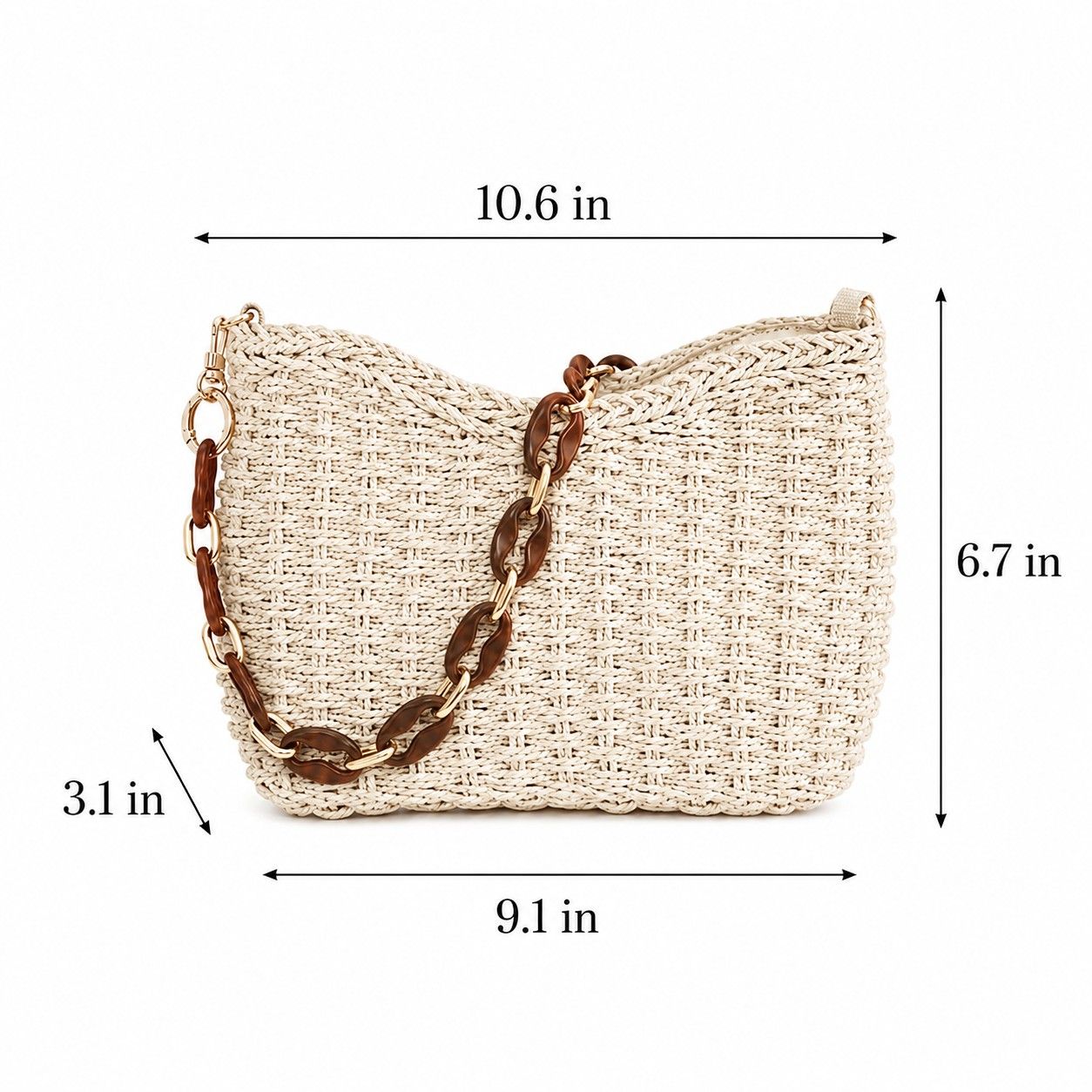 Woven Shoulder Bag with Chain Strap Zip Closure and Interior Slip Pocket