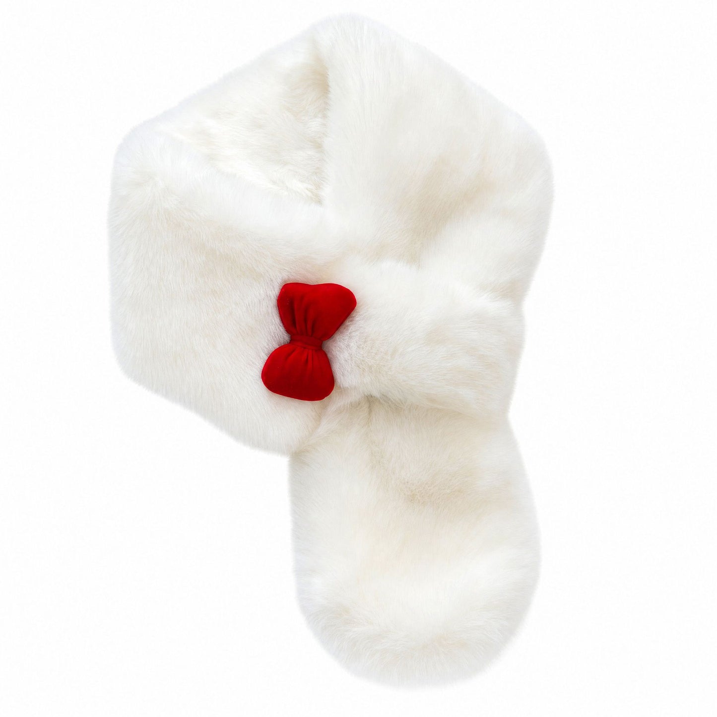Soft Plush Faux Fur Scarf with Bow Detail Winter Neck Wrap 31.5*4.7 Inches