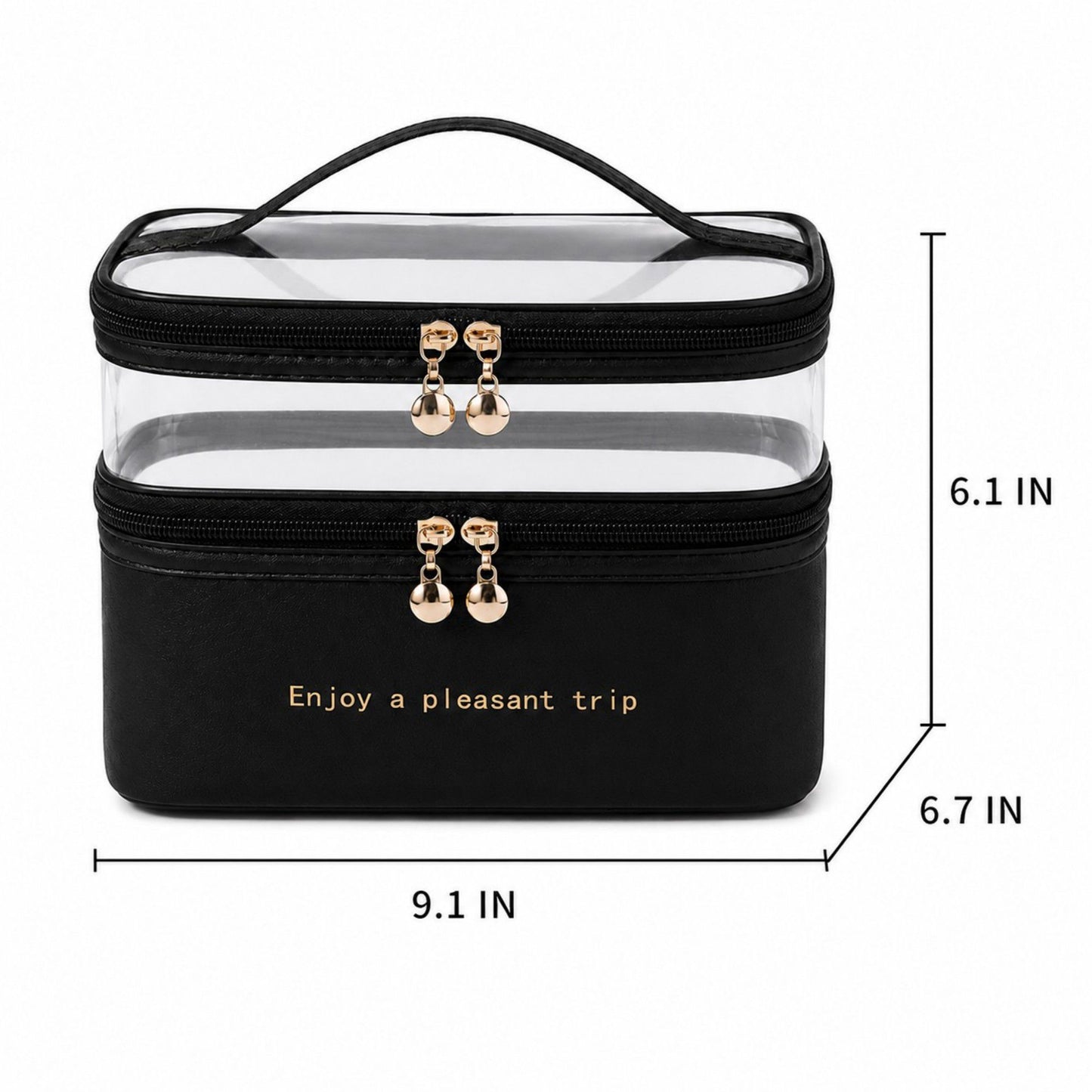 Two-Tier Clear Travel Makeup Bag with Handle for Toiletries and Beauty Storage