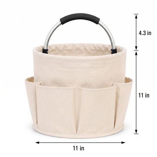 Collapsible Utility Basket with Aluminum Handle and Exterior Pockets