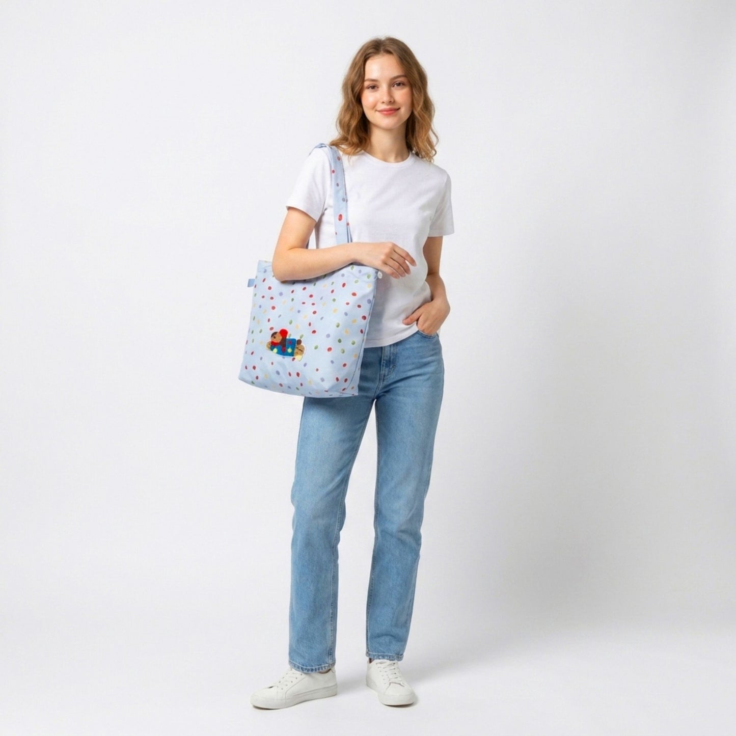Polka Dot Tote Bag Shoulder Bag with Interior Zipper Pocket