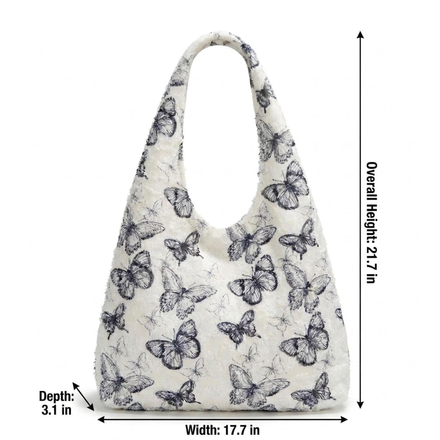 Butterfly Print Hobo Tote Bag with Lace Texture and Shoulder Handle