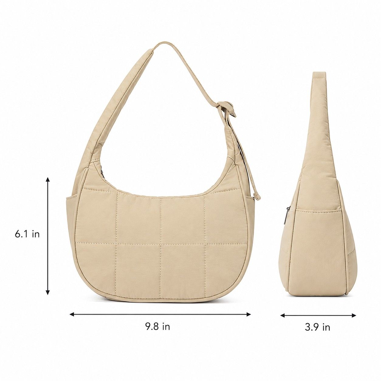 Quilted Nylon Hobo Shoulder Bag with Adjustable Strap and Multiple Pockets