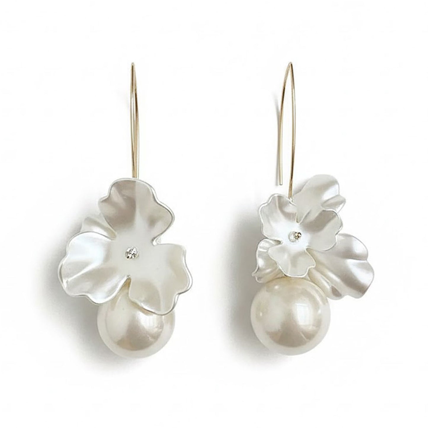 Women's Floral Drop Earrings with Sculpted Petal Design and Pearl Accent