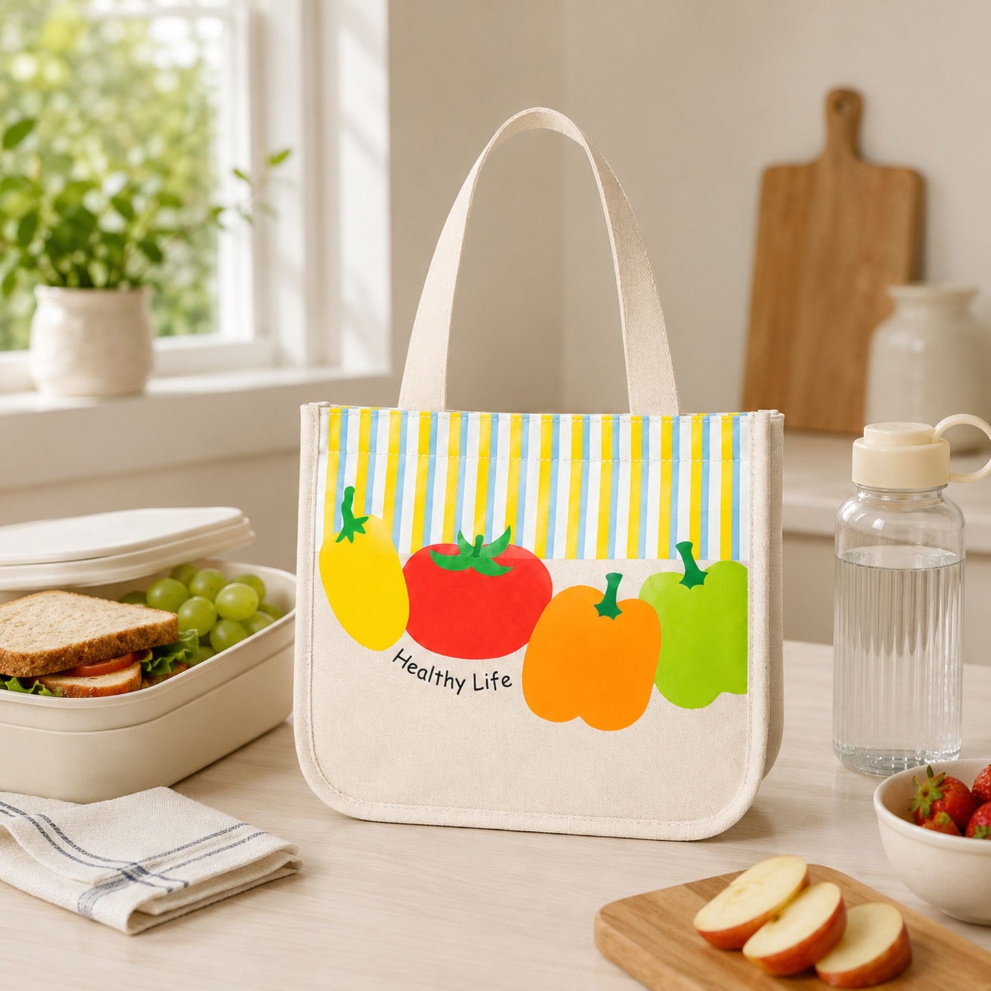 Insulated Lunch Bag with Transparent Front Pocket Portable Lunch Tote for Work School