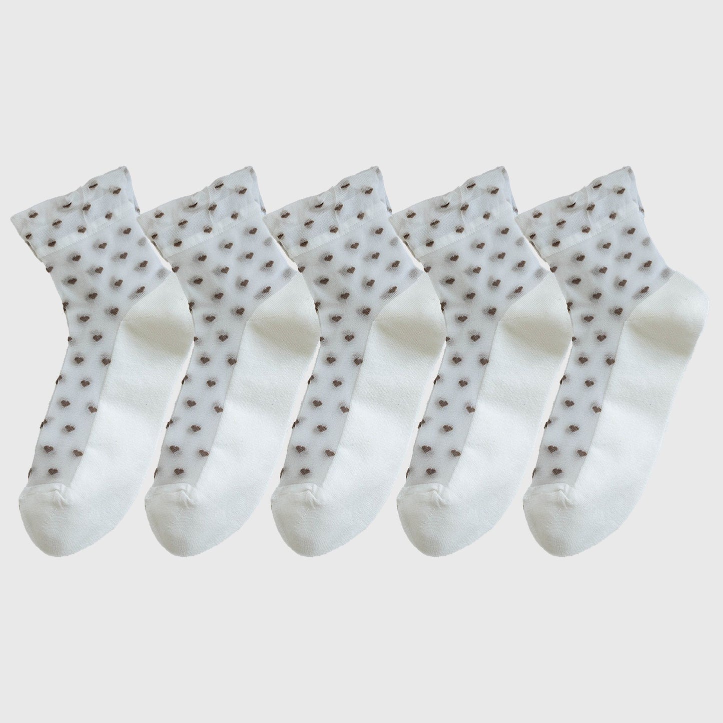 5pk Sheer Ankle Socks with Polka Dot Design