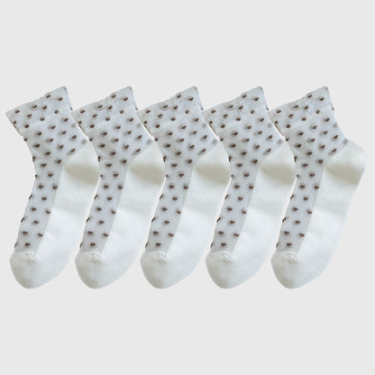 5pk Sheer Ankle Socks with Polka Dot Design