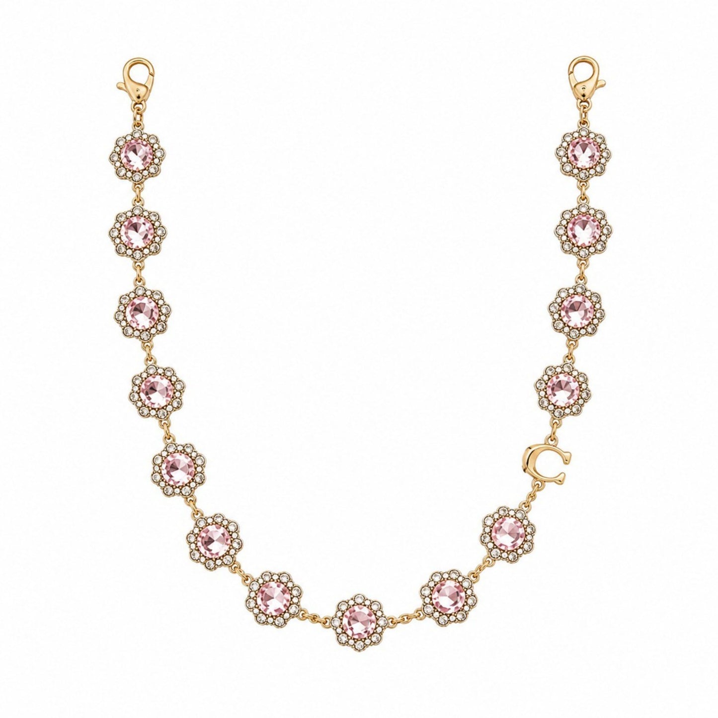 Pink Rhinestone Flower Bag Chain Purse Charm with Gold Tone Clips