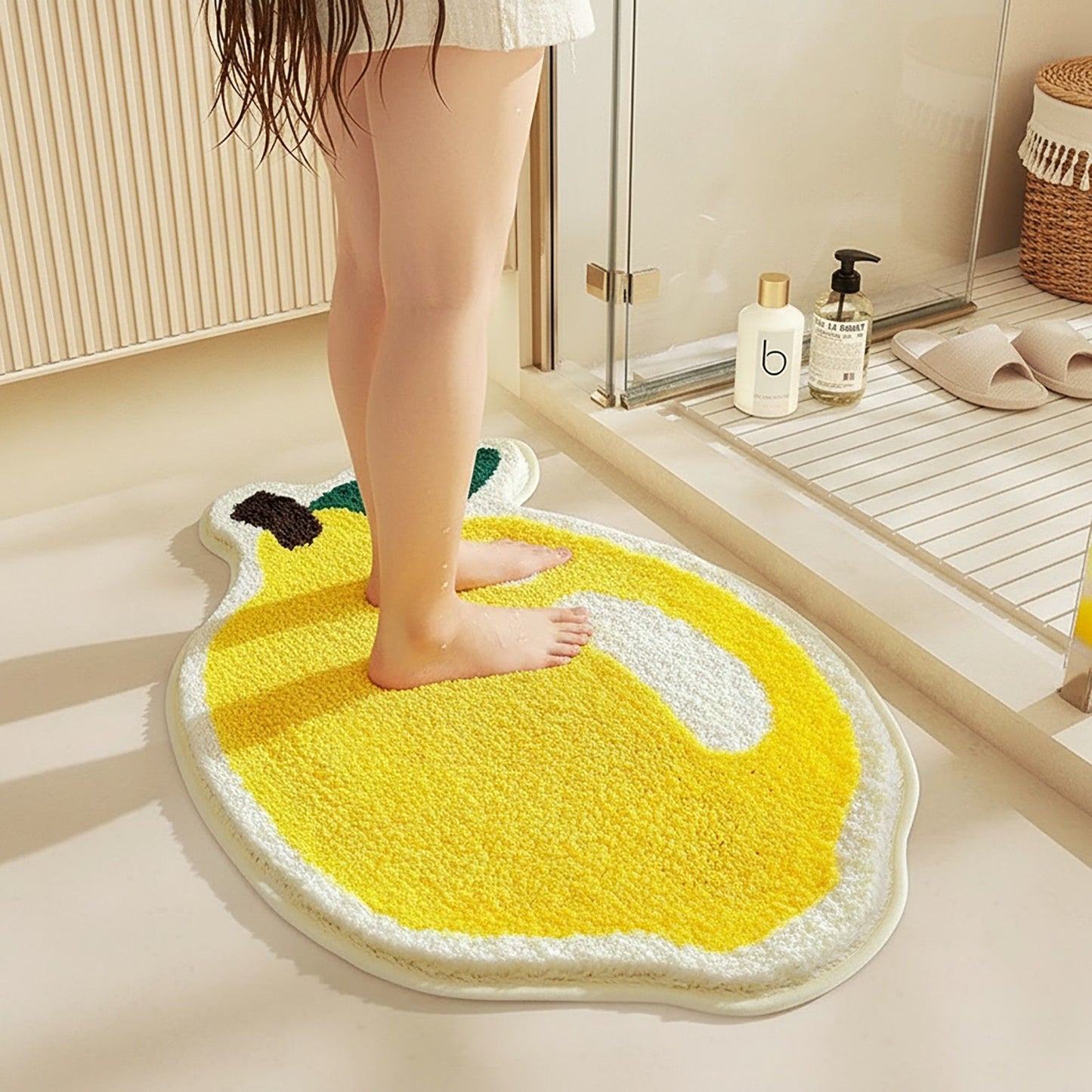 Tufted Floor Mat with Fruit Inspired Design Non Slip Backing Soft Plush Decorative Kitchen Bathroom Rug