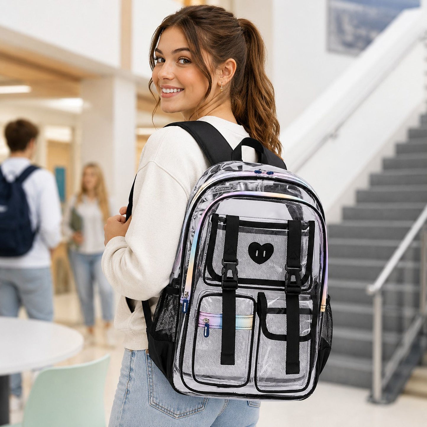 Clear Backpack with Multiple Pockets and Padded Straps
