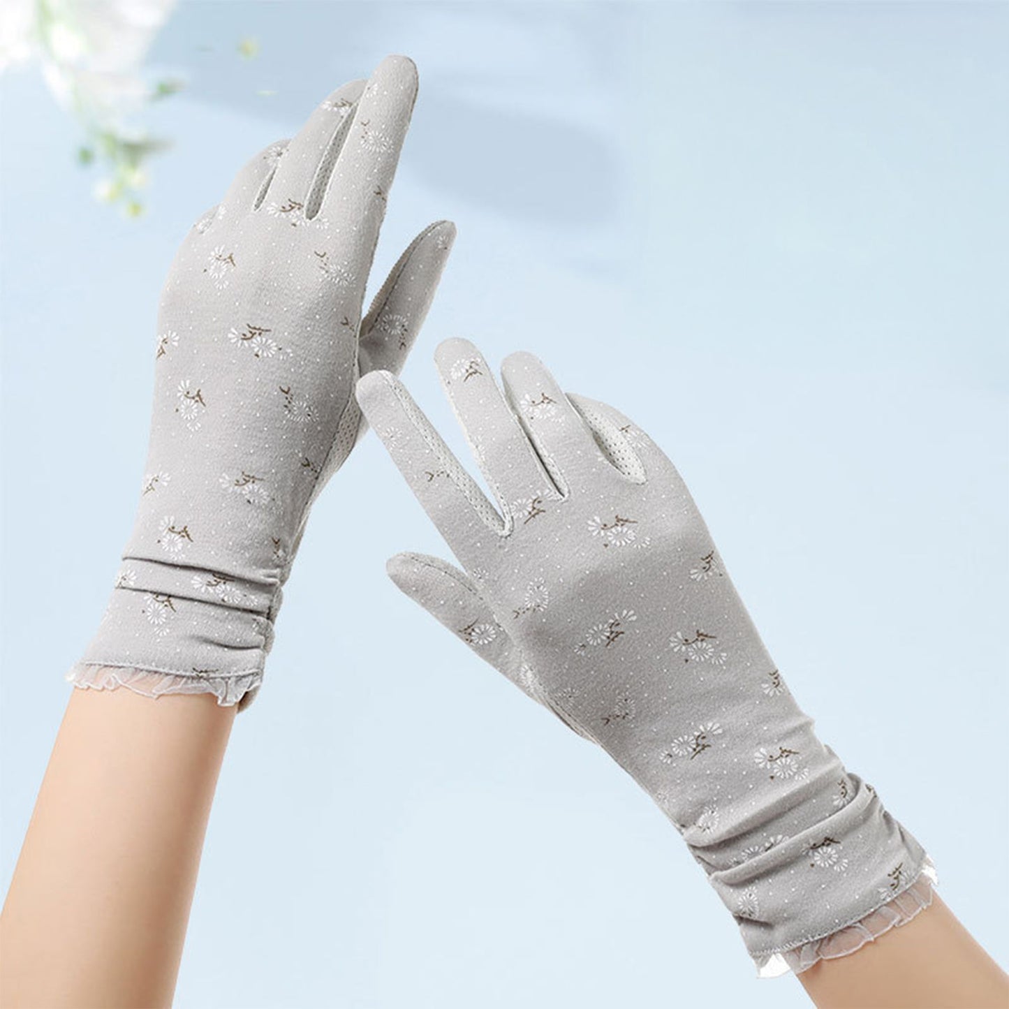 Floral Long Cuff Touchscreen Sun Protection Gloves