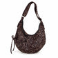 Leopard Print Suede Look Crescent Hobo Shoulder Bag with Zip Closure and Exterior Pocket