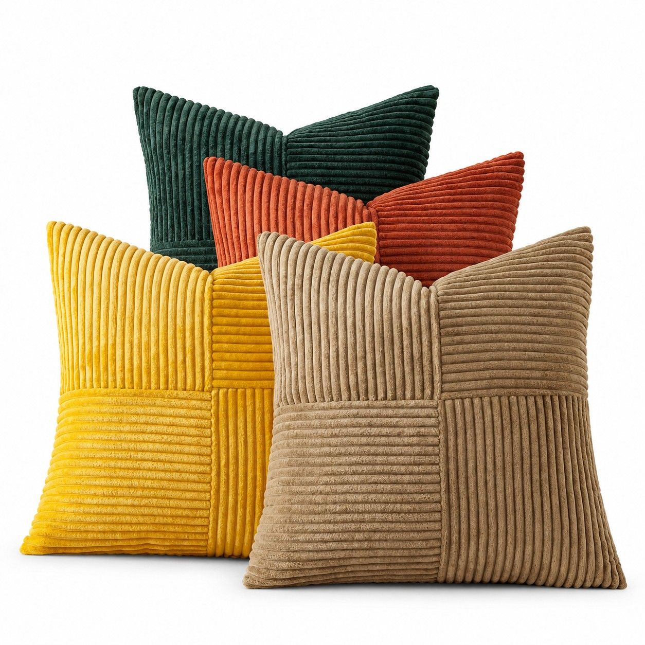 4 Pack Patchwork Corduroy Throw Pillow Covers 18 x 18 Inch for Sofa and Bed