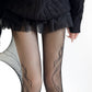 Sheer Bow Line Pattern Tights with Soft Stretch Mesh, Delicate Ribbon Artwork, and Smooth Knit Finish One Size Fits Most