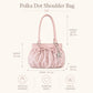 Polka Dot Ruched Shoulder Bag with Bow Detail and Metal Charm