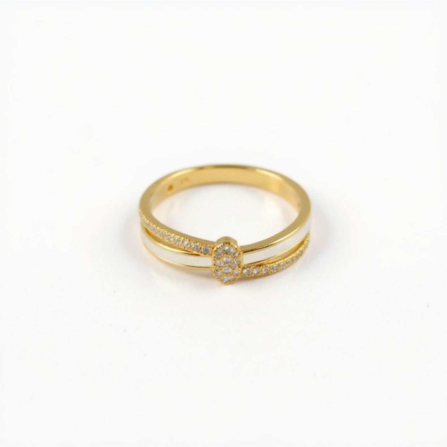Women's Double Band Ring with Oval Center Pave Detailing and Minimalist Design