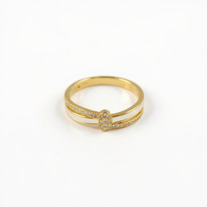 Women's Double Band Ring with Oval Center Pave Detailing and Minimalist Design