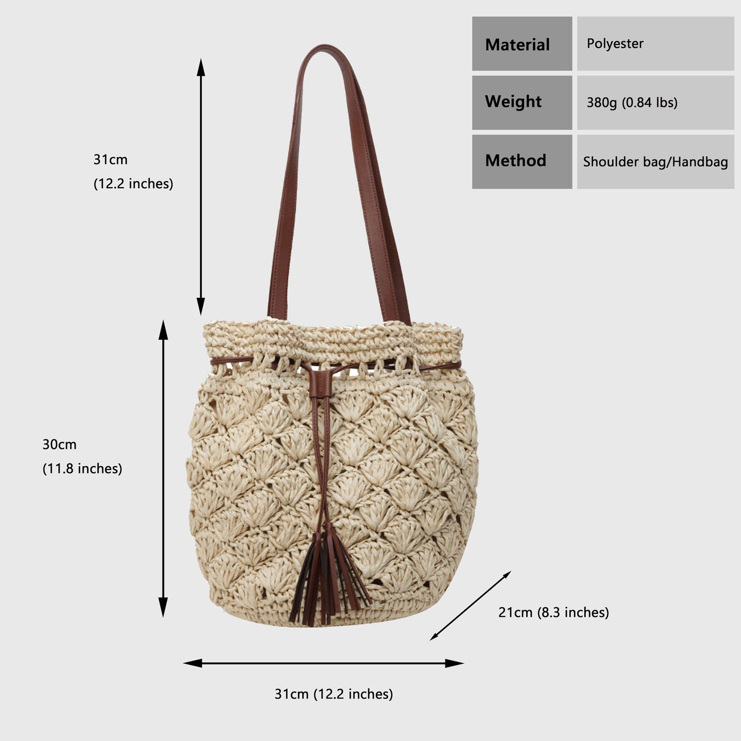 Women's Rustic Straw Shoulder Bag with Leather Accents