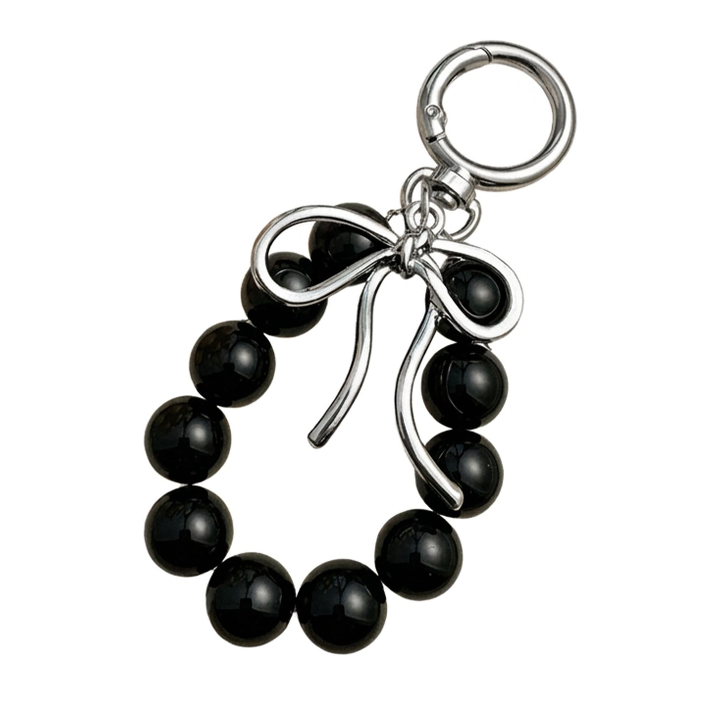 Beaded Bow Keychain with Round Bead Loop and Metal Clip Bag Charm