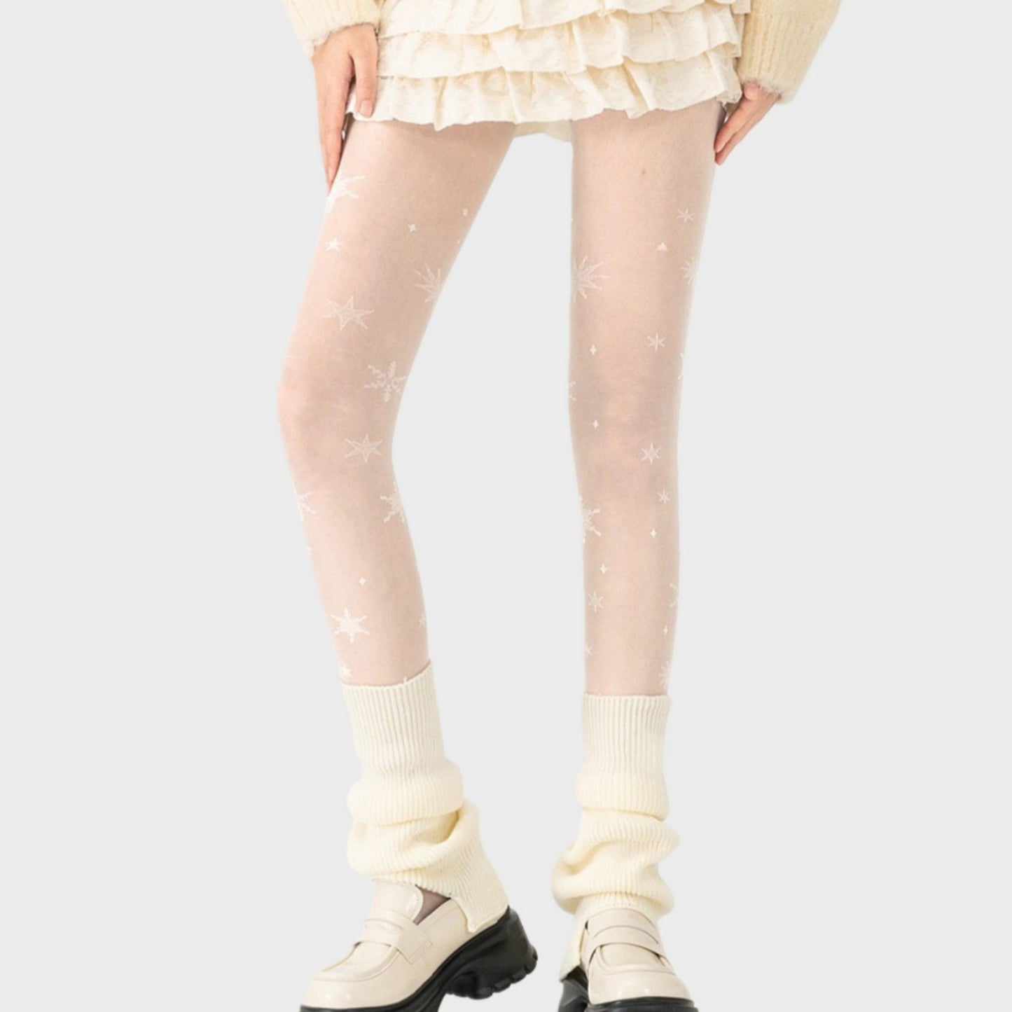 Sheer Star Pattern Tights with Soft Stretch Fit and Delicate Allover Celestial Design for Stylish Everyday Legwear