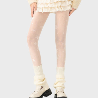 Sheer Star Pattern Tights with Soft Stretch Fit and Delicate Allover Celestial Design for Stylish Everyday Legwear