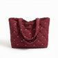 Quilted Tote Bag Large Capacity Shoulder Bag with Bow Embroidery and Magnetic Closure