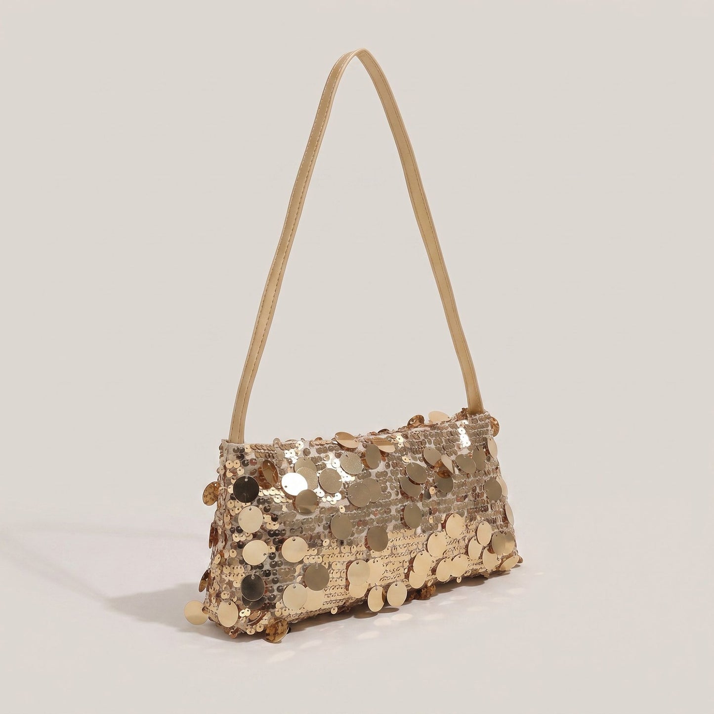Sequin Baguette Shoulder Bag with Oversized Paillette Details Slim Strap