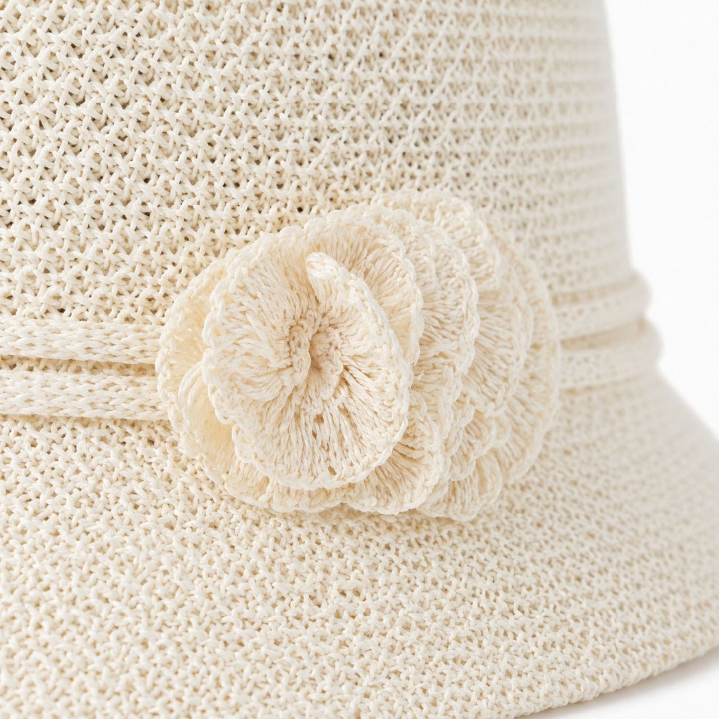 Woven Cloche Sun Hat with Floral Accent and Short Brim