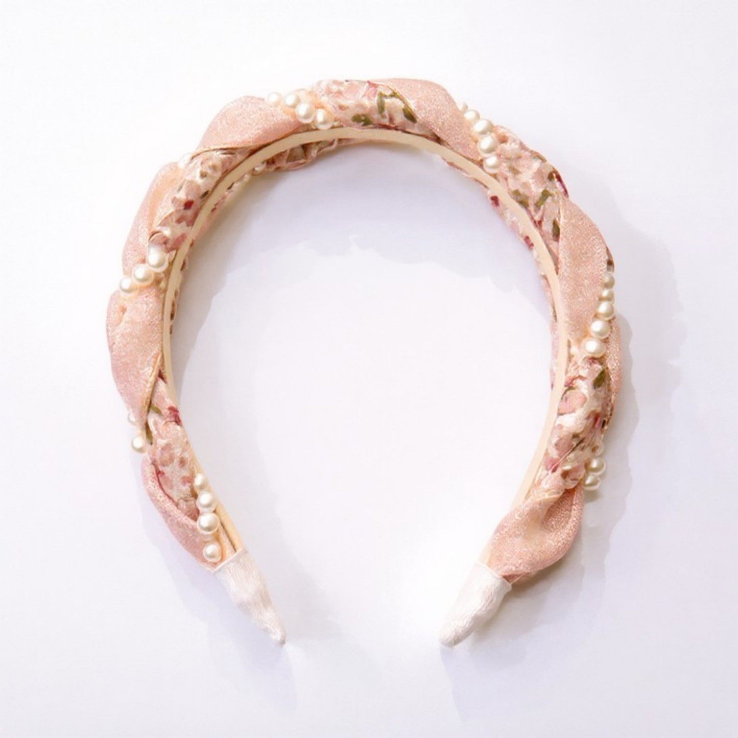 2pcs Twisted Floral Fabric Headband with Pearl Embellishment and Knotted Design 6x6.3in