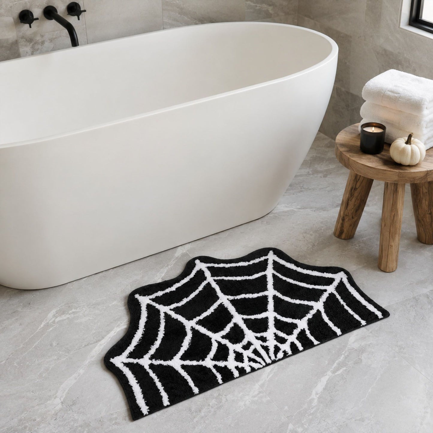 Halloween Spider Web Shaped Bath Mat Nonslip Accent Rug 15.7 x 23.6 Inches