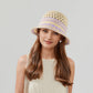 Crochet Knit Bucket Hat with Openwork Floral Pattern and Rolled Brim for Lightweight Summer Style