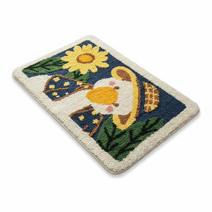 Tufted Floor Mat with Cute Animal and Sunflower Design Non Slip Backing Soft Plush Decorative Rug