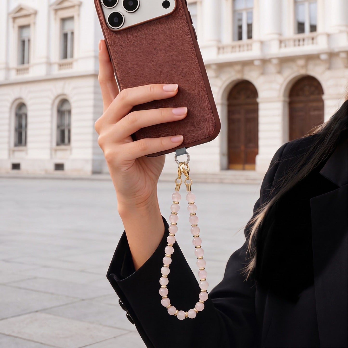 Beaded Wrist Strap with Clasps for Phones and Bags