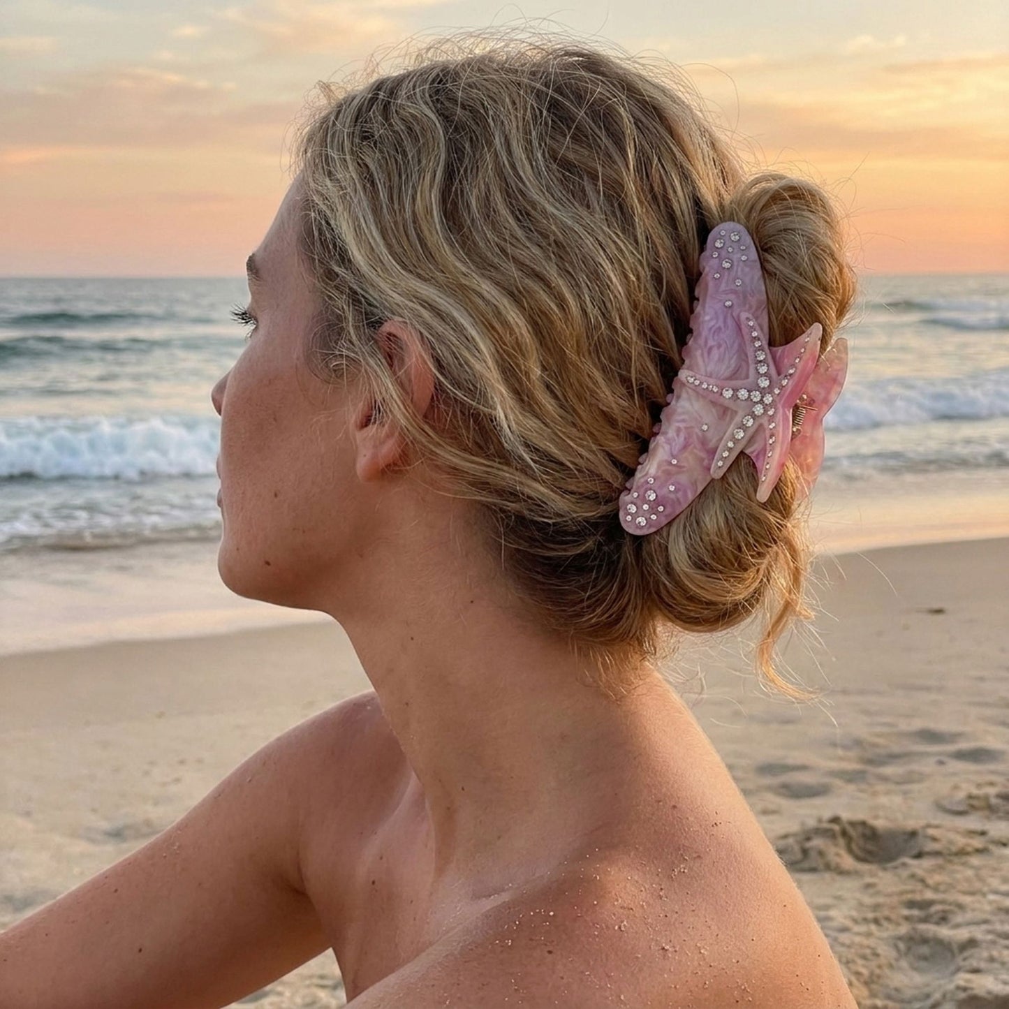 Starfish Hair Claw Clip Rhinestone Accent Hold Hair Clip Ocean Inspired Hair Accessory