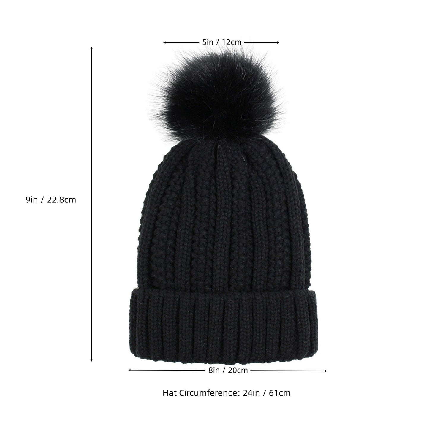 Soft Knit Winter Beanie Hat with Satin-Lined Interior Ribbed Texture and Fluffy Pom Detail