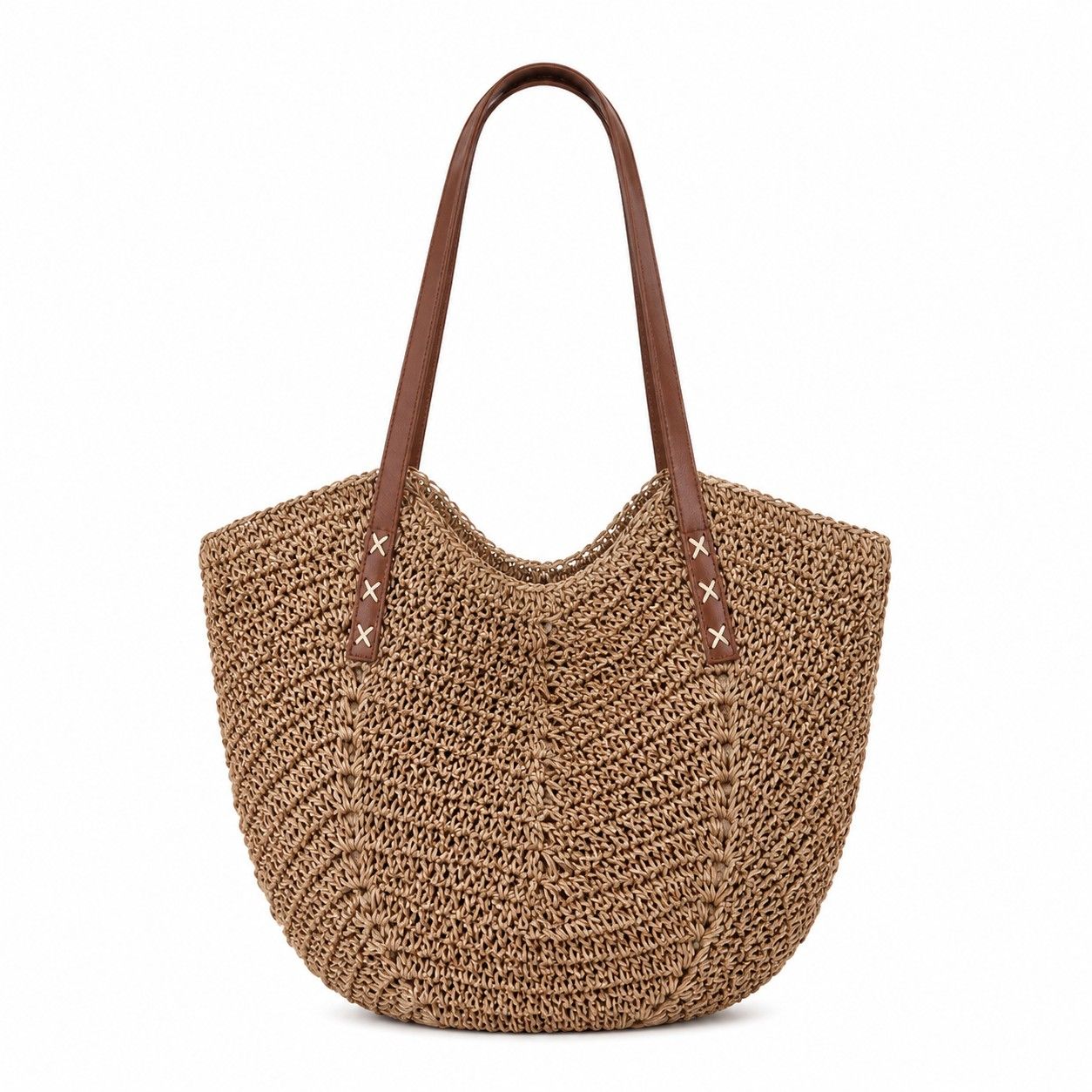 Woven Straw Tote Bag Large Capacity Shoulder Handbag Vacation Beach Everyday Carryall