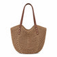 Woven Straw Tote Bag Large Capacity Shoulder Handbag Vacation Beach Everyday Carryall