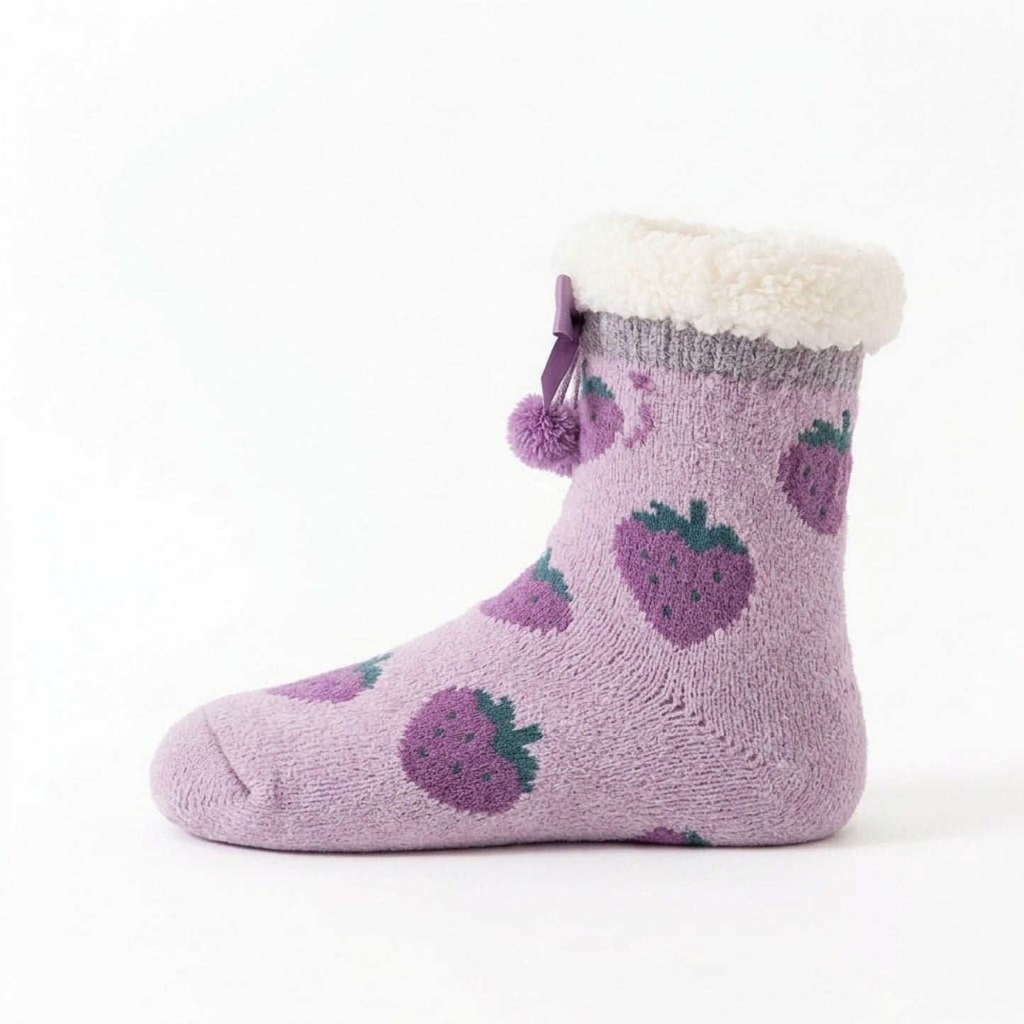 Fuzzy Strawberry Bow Crew Socks  US 5-10.5